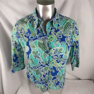 Rebecca Malone Women's Blue/Green Paisley Shirt Size XL